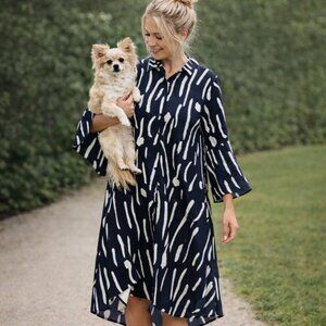 Radzoli ladies shirt dress navy and white high low hem oversized size Lg NWT